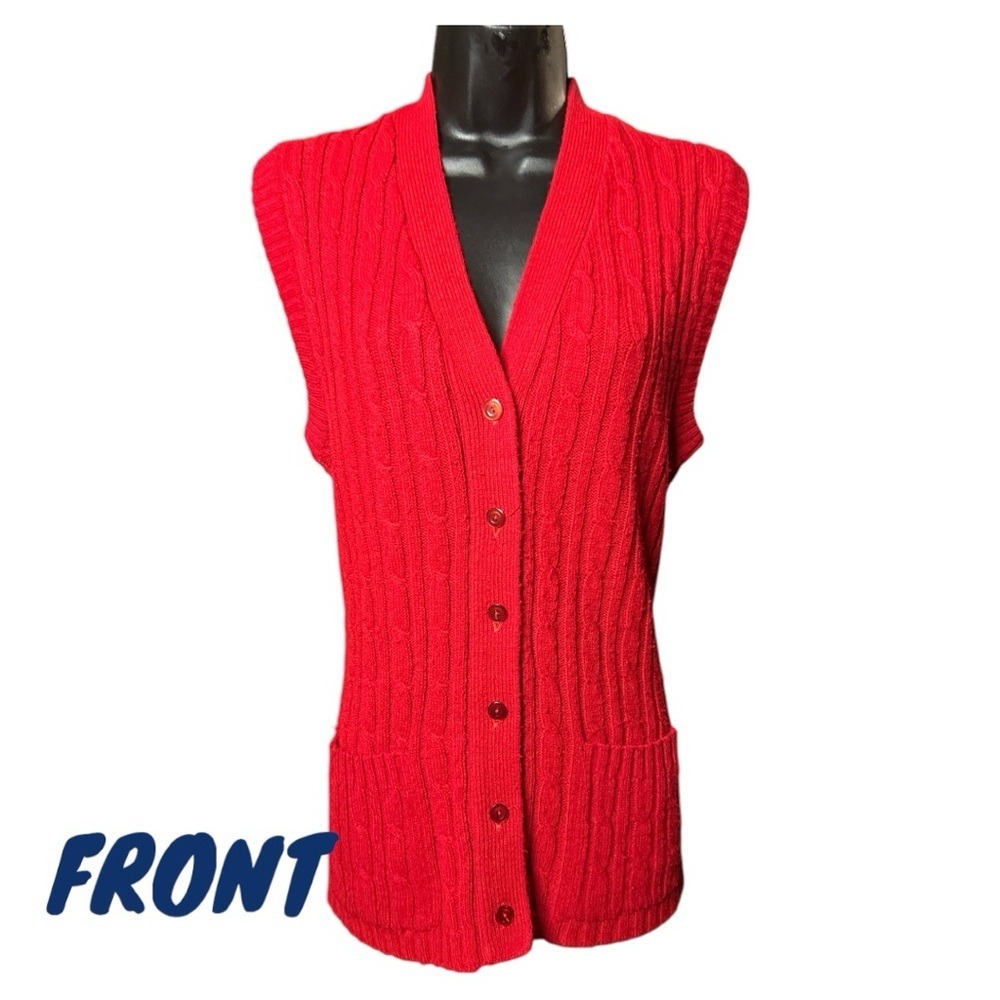 Vintage Montgomery Ward Red‎ Button down Cable Knit Sweater Vest w pockets